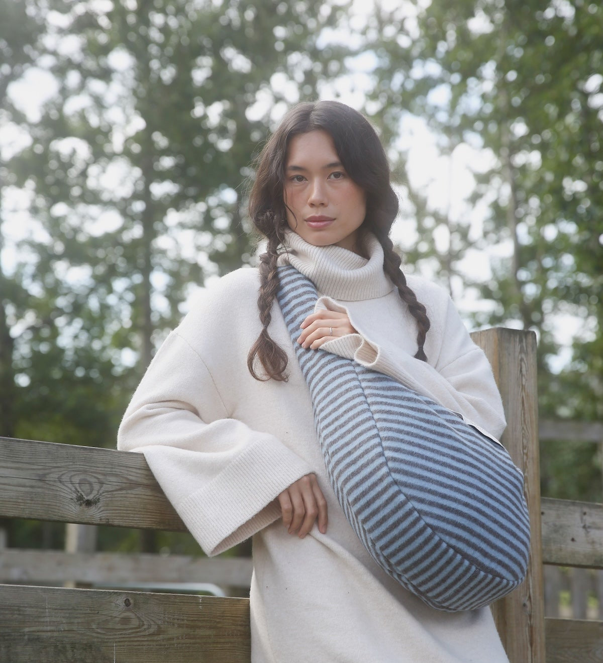 Crossbody taška STUDIO NOOS Light Blue / Brown Stripy Wool | Lavly.cz