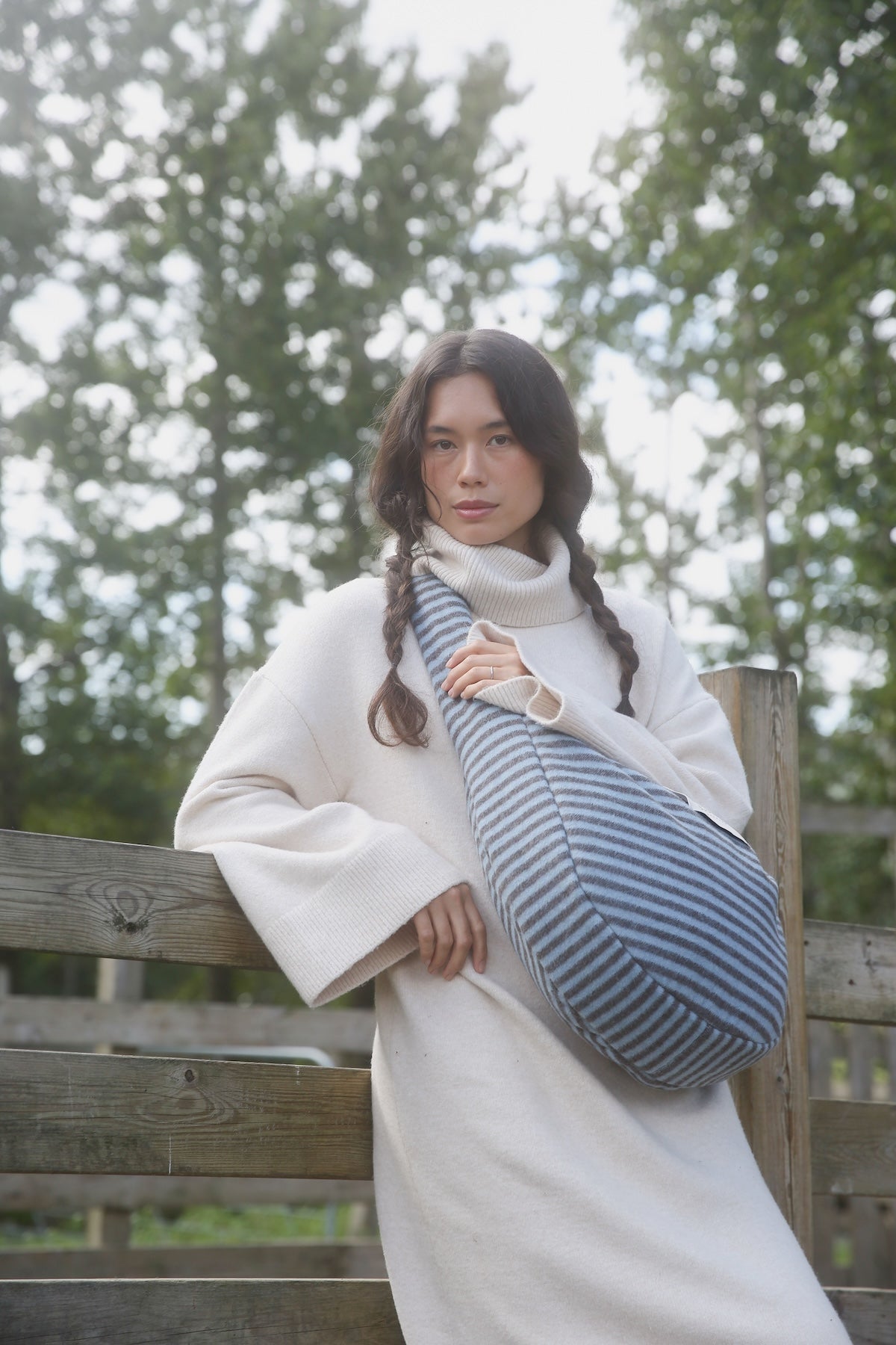 Crossbody taška STUDIO NOOS Light Blue / Brown Stripy Wool | Lavly.cz