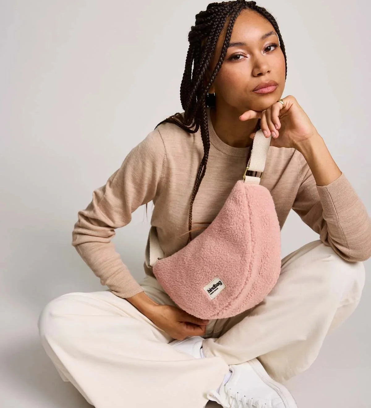 Crossbody ledvinka HINDBAG Andrea Teddy Powder Pink | Lavly.cz