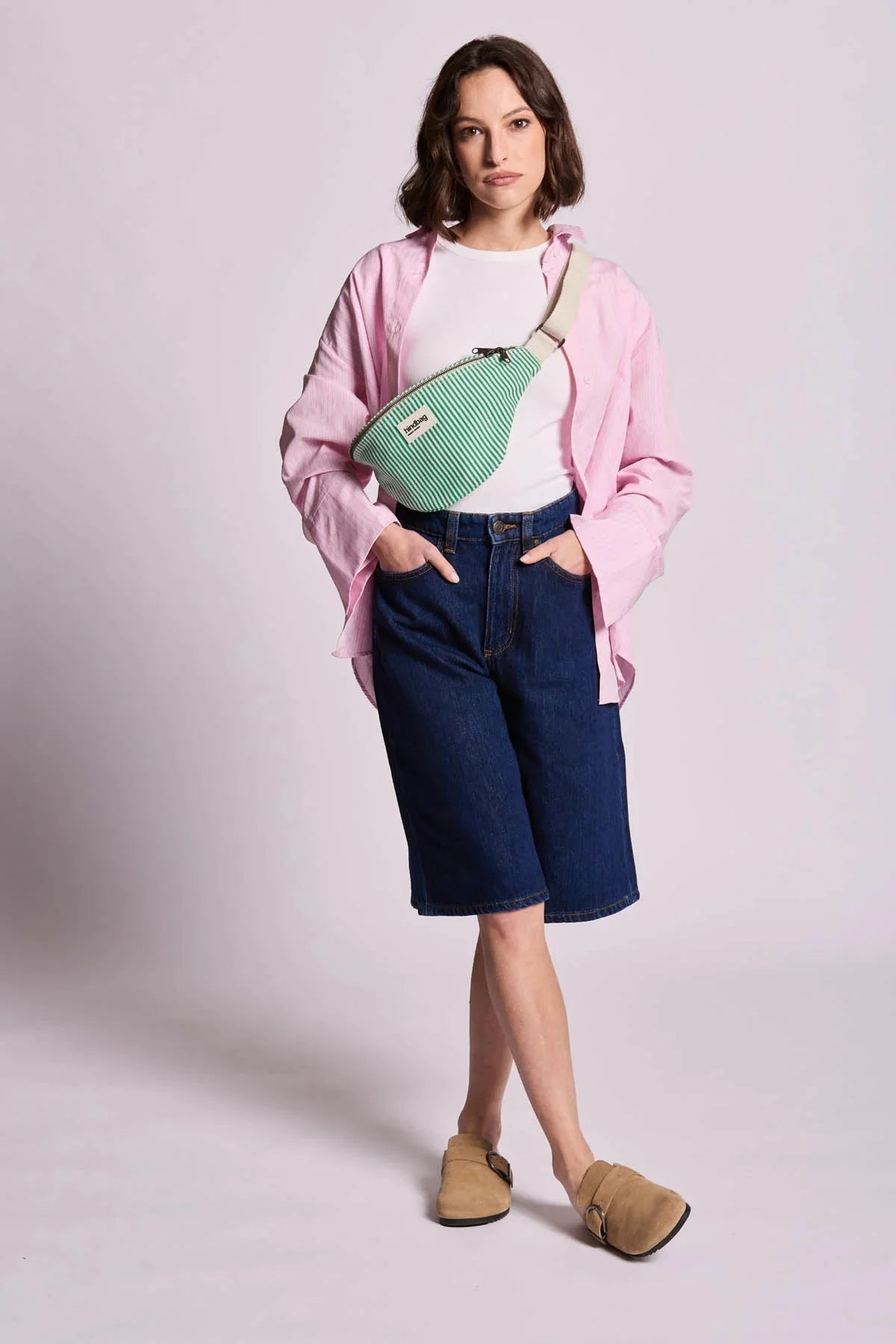 Crossbody ledvinka HINDBAG Olivia Green Stripes | Lavly.cz