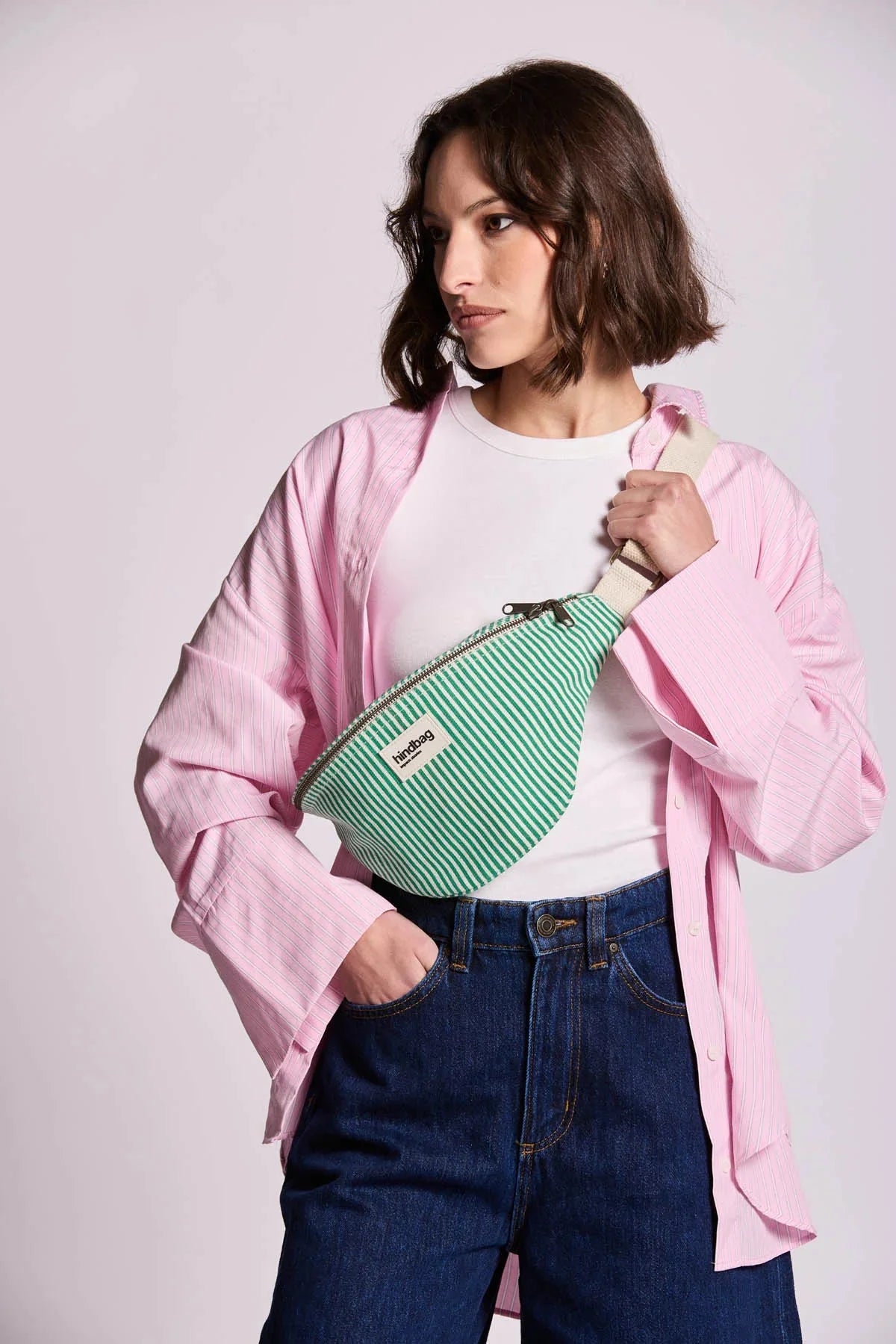 Crossbody ledvinka HINDBAG Olivia Green Stripes | Lavly.cz