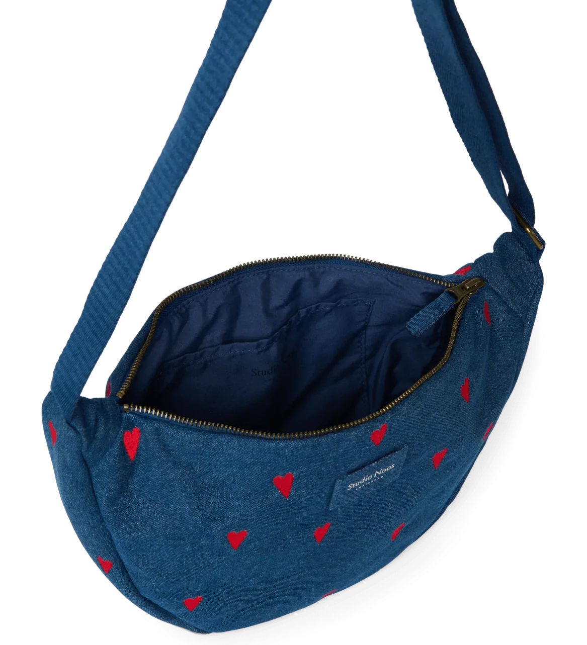 Crossbody ledvinka STUDIO NOOS Dark Blue Red Hearts Denim | Lavly.cz