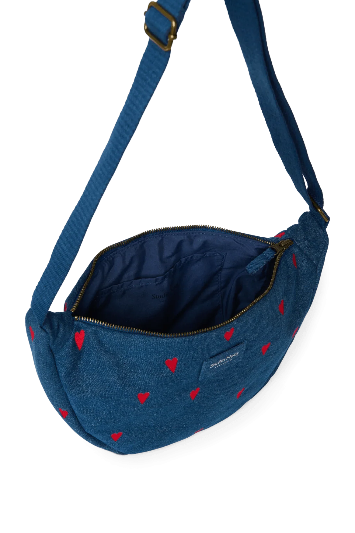 Crossbody ledvinka STUDIO NOOS Dark Blue Red Hearts Denim | Lavly.cz