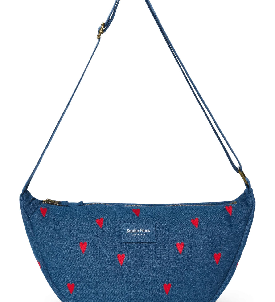 Crossbody ledvinka STUDIO NOOS Dark Blue Red Hearts Denim | Lavly.cz