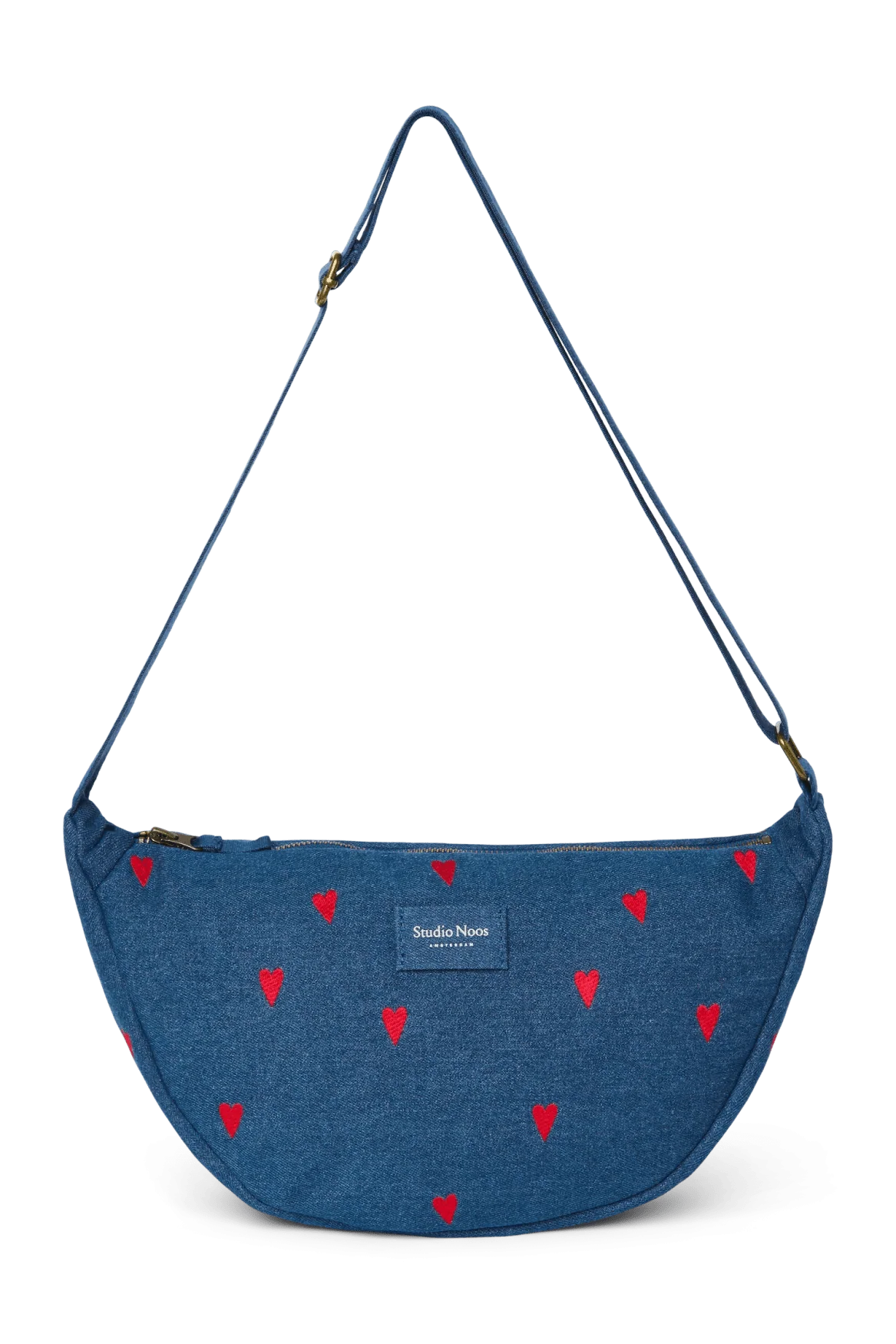 Crossbody ledvinka STUDIO NOOS Dark Blue Red Hearts Denim | Lavly.cz