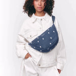 Crossbody ledvinka STUDIO NOOS Dark Blue White Hearts Denim | Lavly.cz
