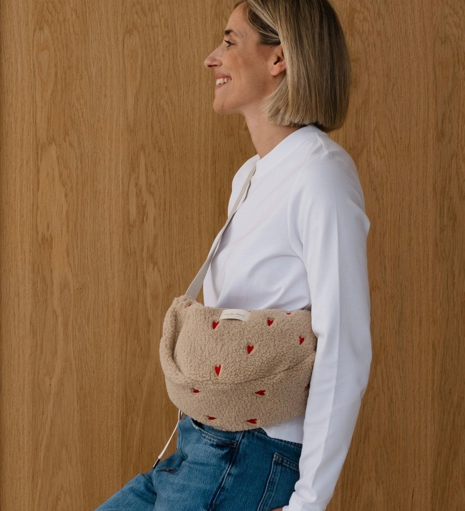 Crossbody ledvinka STUDIO NOOS Ecru Teddy Hearts | Stylové doplňky pro děti a ženy | Lavly.cz