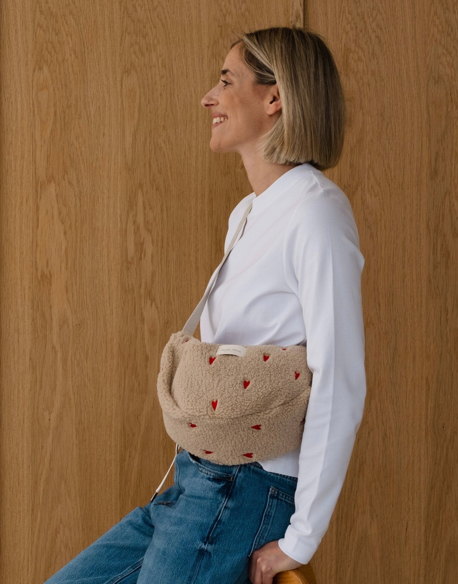 Crossbody ledvinka STUDIO NOOS Ecru Teddy Hearts | Stylové doplňky pro děti a ženy | Lavly.cz