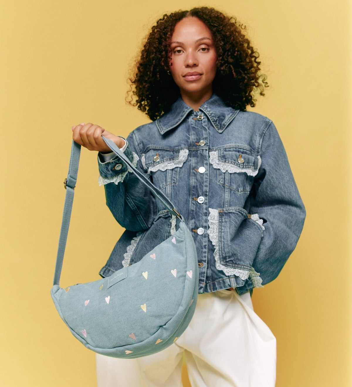 Crossbody ledvinka STUDIO NOOS Light Blue Hearts Denim | Lavly.cz