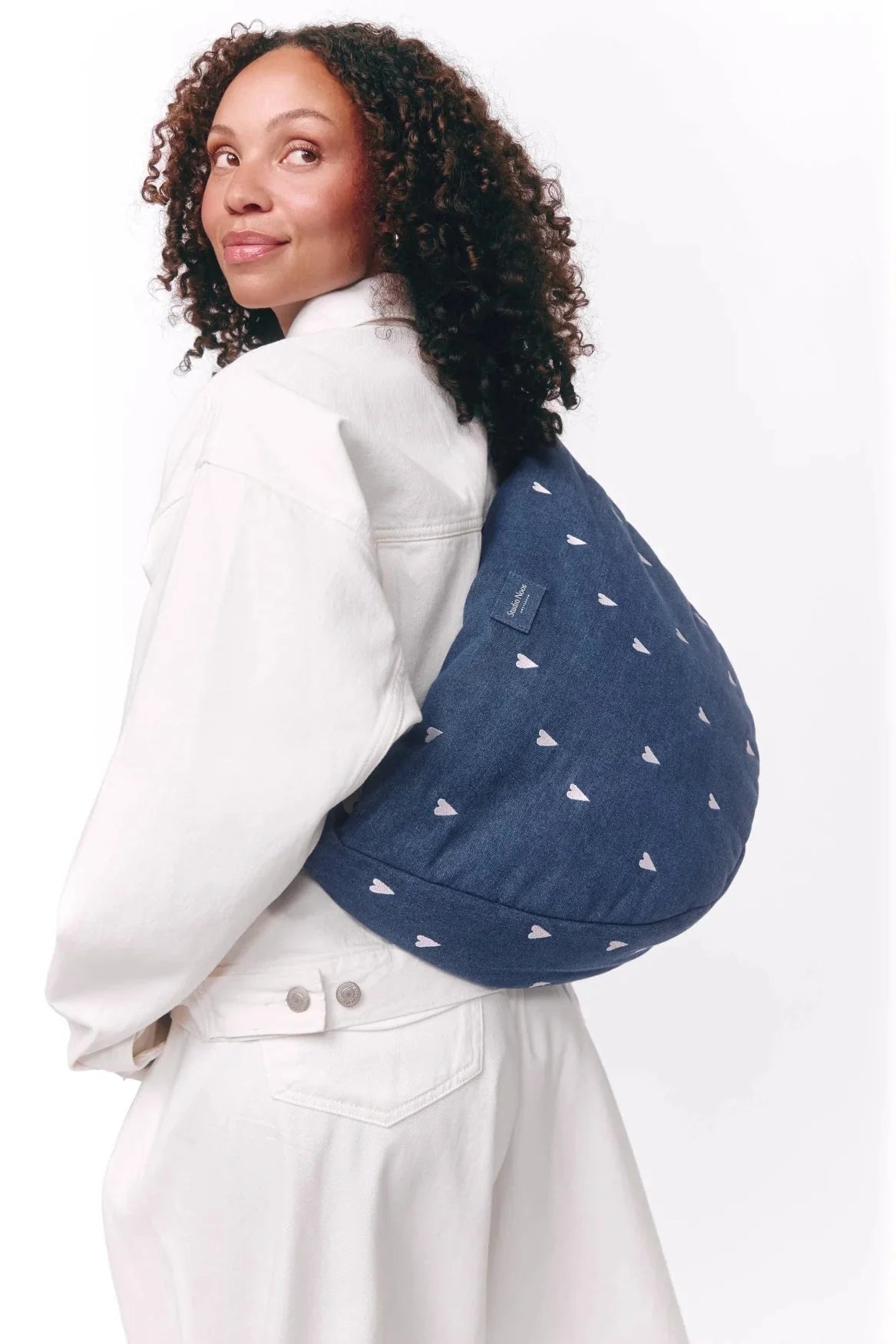 Crossbody taška STUDIO NOOS Dark Blue White Hearts Denim | Lavly.cz