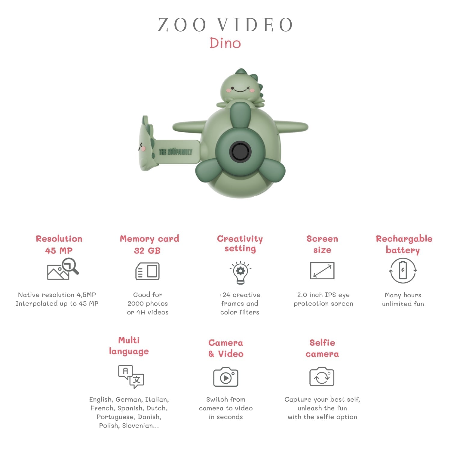 Dětská digitální kamera ZOOFAMILY Zoo Video Dino Green | Lavly.cz