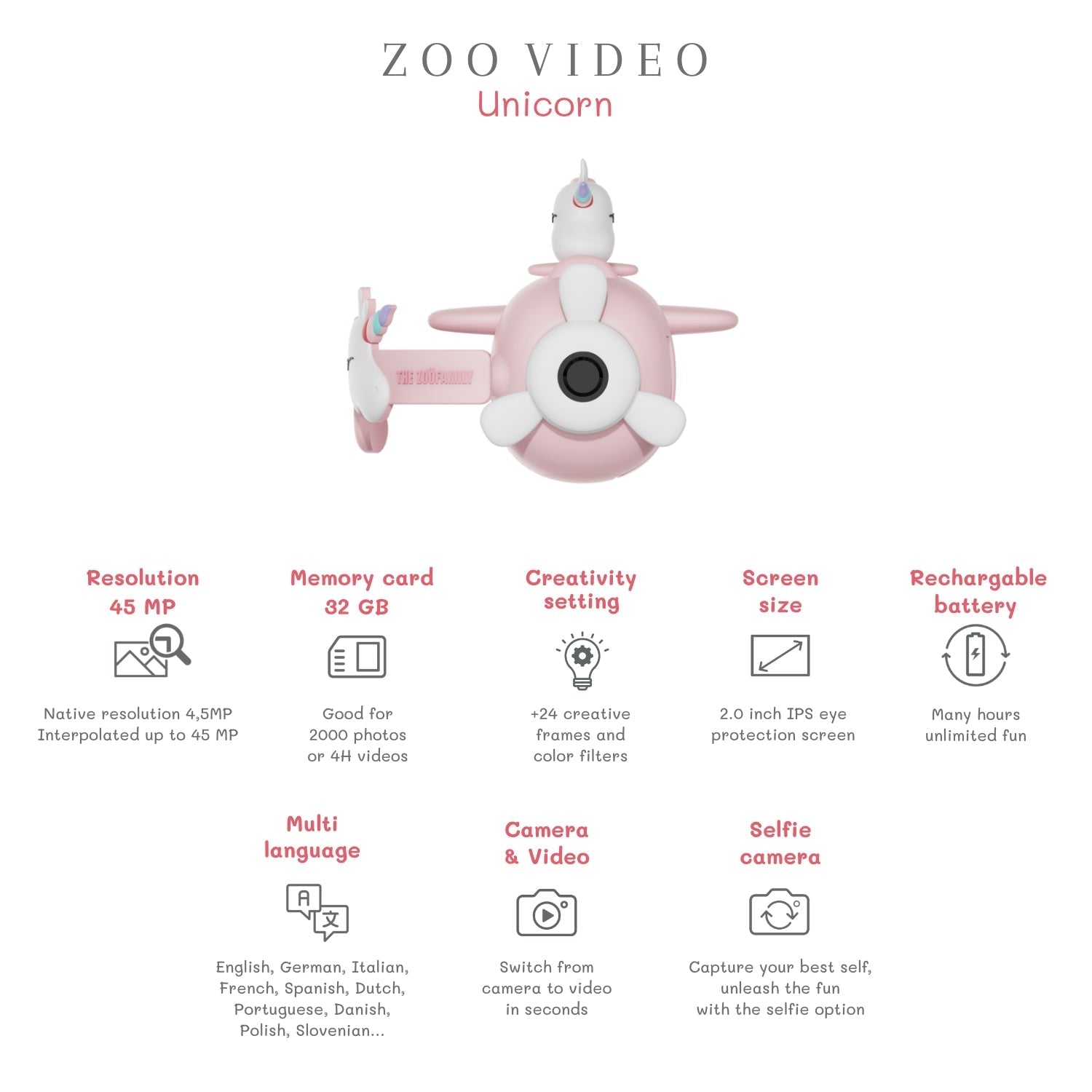 Dětská digitální kamera ZOOFAMILY Zoo Video Unicorn | Lavly.cz