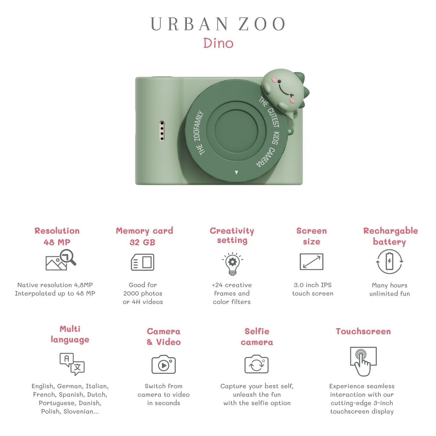 Dětský digitální foťák ZOOFAMILY Urban Zoo Dino Green | Stylové doplňky pro děti a ženy | Lavly.cz