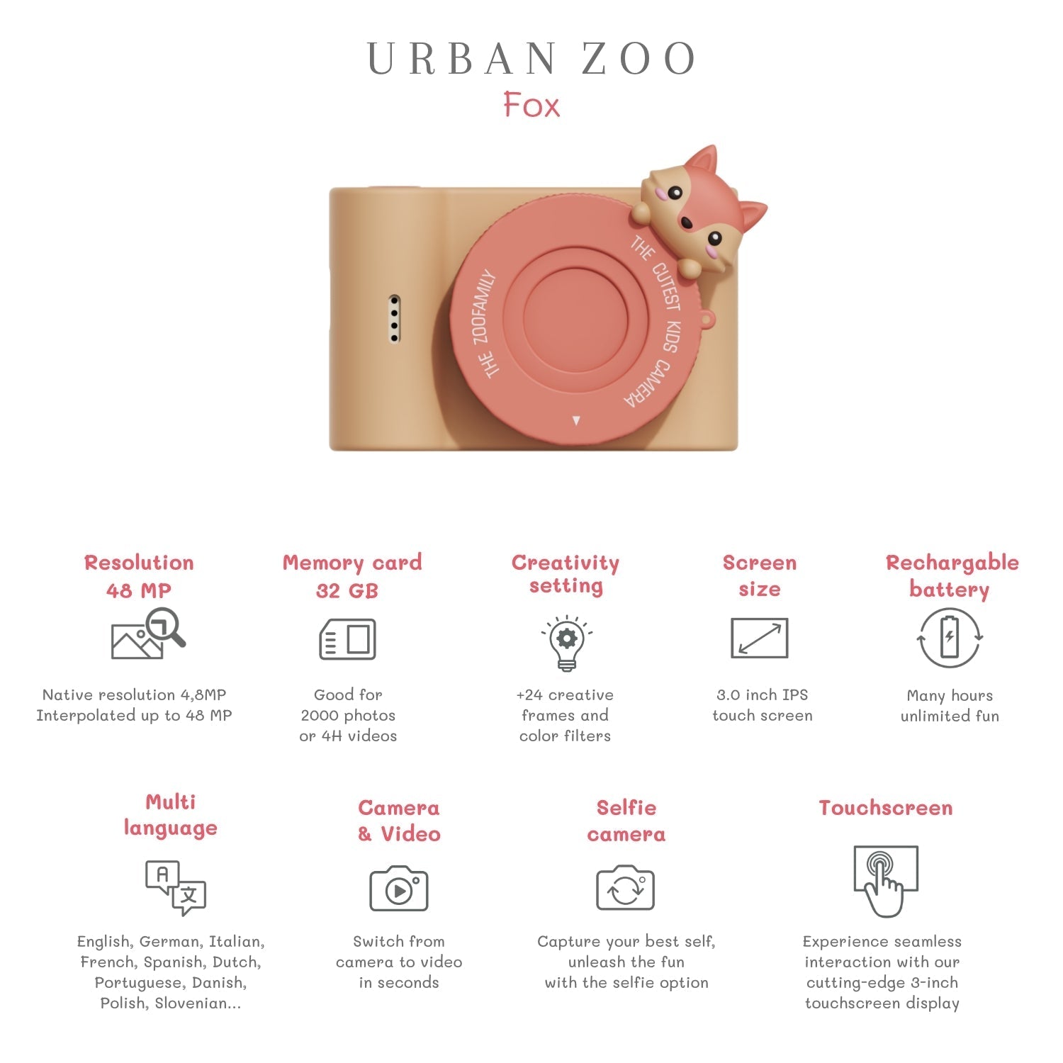 Dětský digitální foťák ZOOFAMILY Urban Zoo Fox | Stylové doplňky pro děti a ženy | Lavly.cz