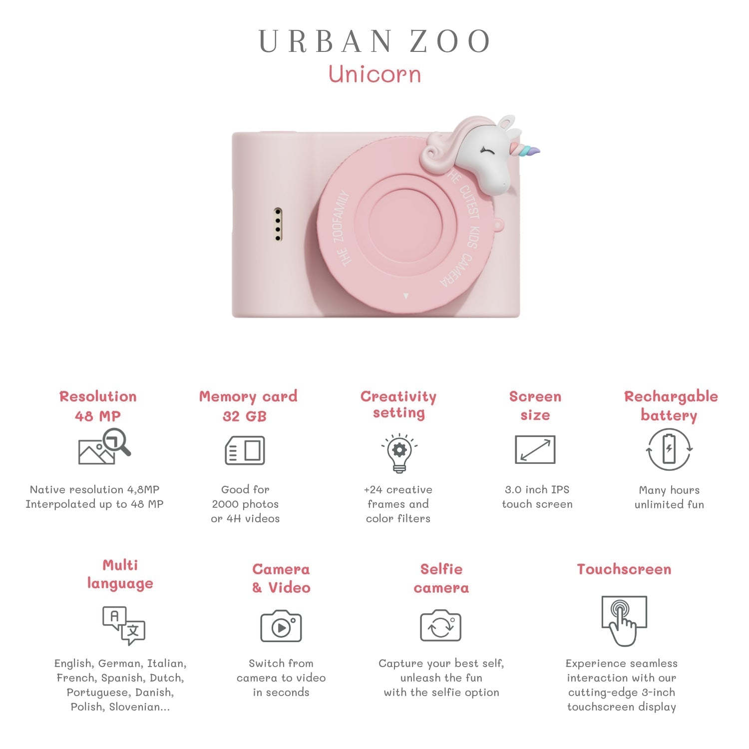Dětský digitální foťák ZOOFAMILY Urban Zoo Unicorn | Stylové doplňky pro děti a ženy | Lavly.cz