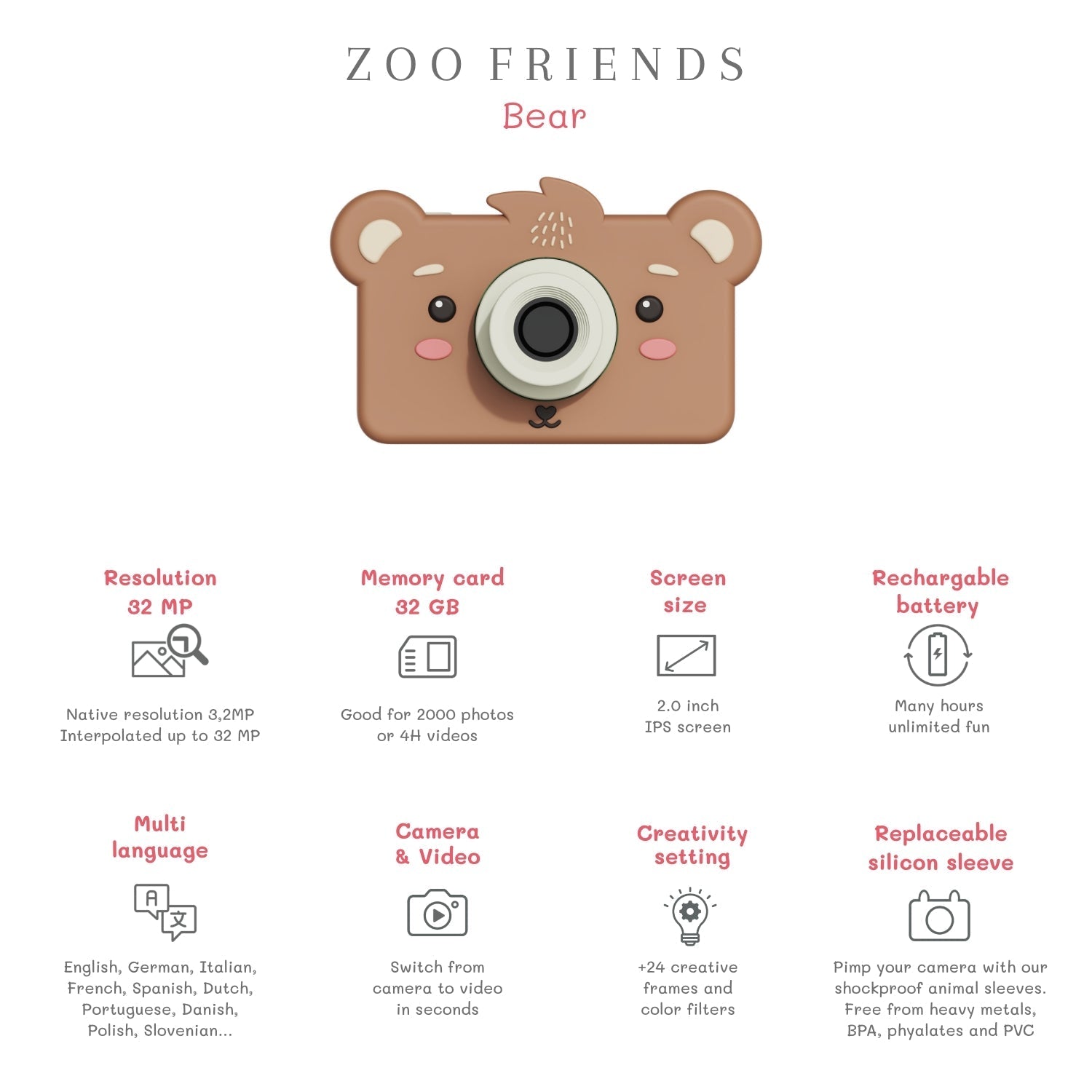 Dětský digitální foťák ZOOFAMILY Zoofriends Bear | Lavly.cz
