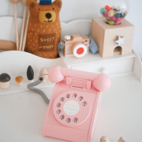 Dřevěný retro - telefon - Růžový | Stylové doplňky pro děti a ženy | Lavly.cz