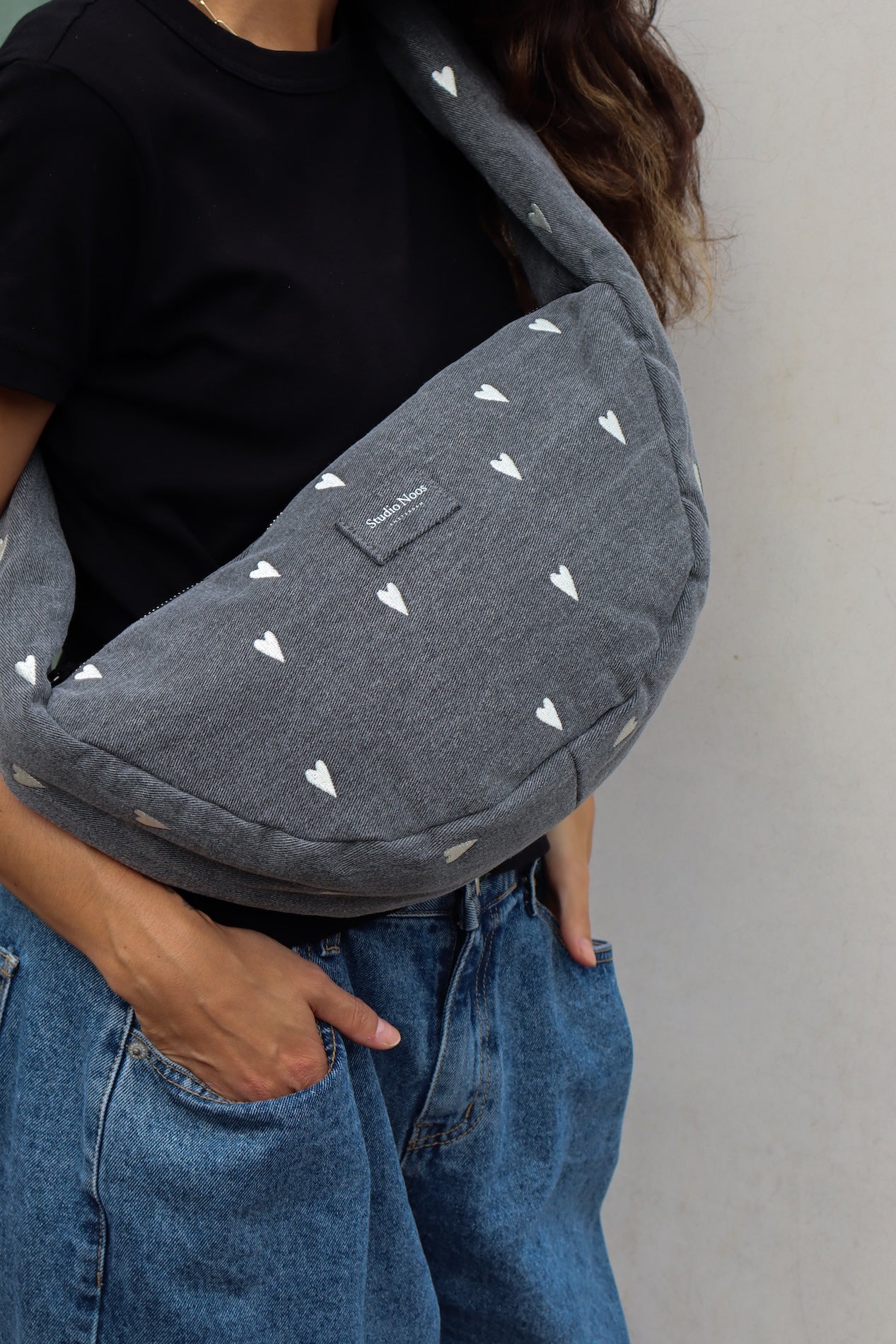 Mini crossbody taška STUDIO NOOS Grey Denim Hearts | Stylové doplňky pro děti a ženy | Lavly.cz