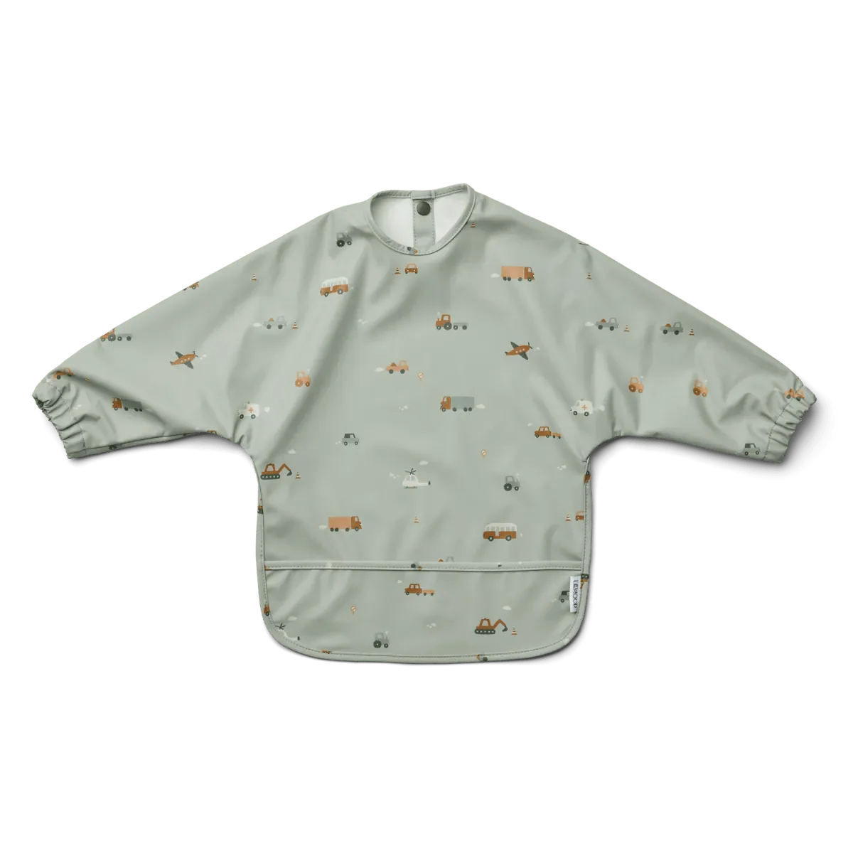 Nepromokavý bryndák s rukávy LIEWOOD Merle Dopravní prostředky / Dove Blue | Stylové doplňky pro děti a ženy | Lavly.cz