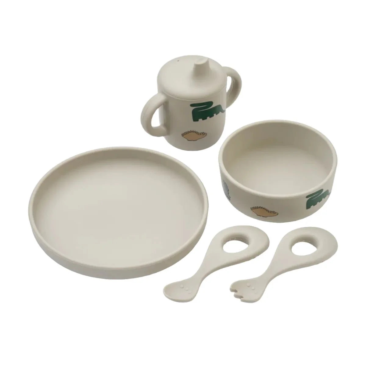 Pětidílný jídelní set LIEWOOD Ryle Dinosaurs / Mist | Stylové doplňky pro děti a ženy | Lavly.cz