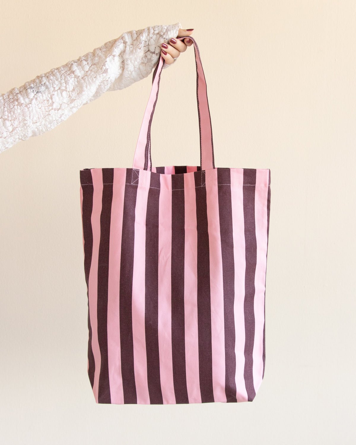 Plátěná taška TINNE+MIA Stripes Chocolate + Bubblegum | Lavly.cz
