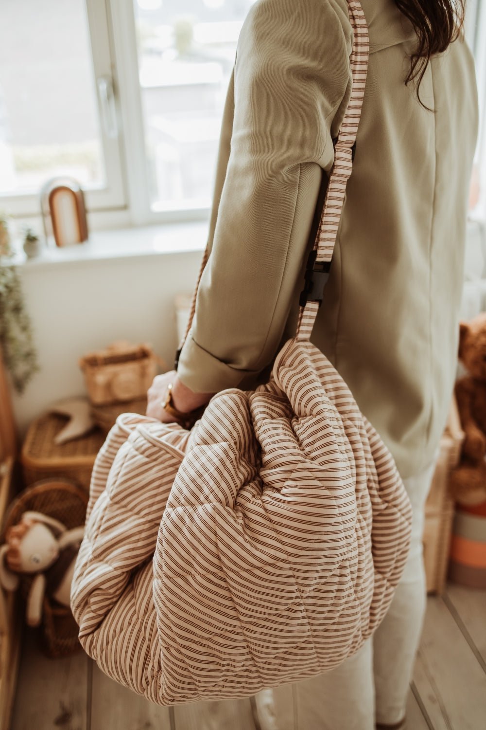 PLAY&GO BABY Organic Hrací podložka / Vak na hračky / Taška Stripes Brown | Stylové doplňky pro děti a ženy | Lavly.cz