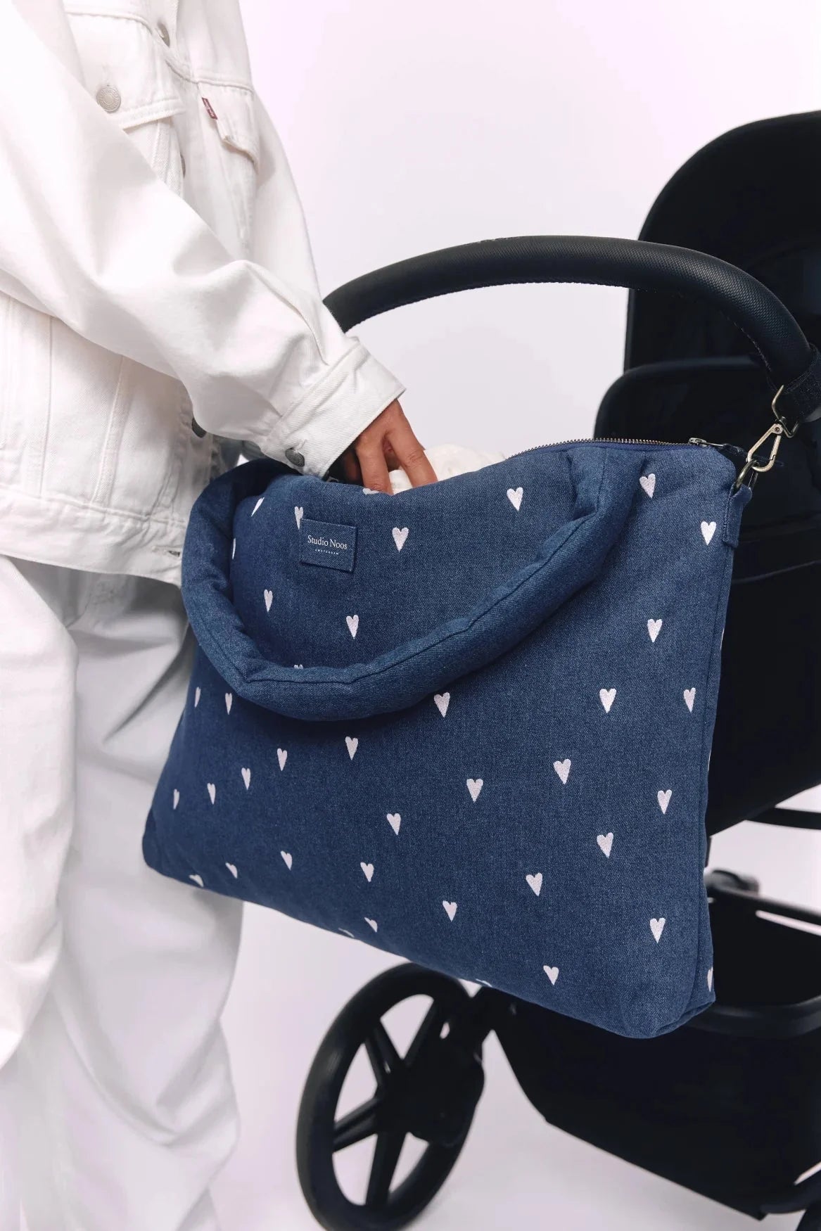 Přebalovací taška STUDIO NOOS Dark Blue White Hearts Denim | Lavly.cz