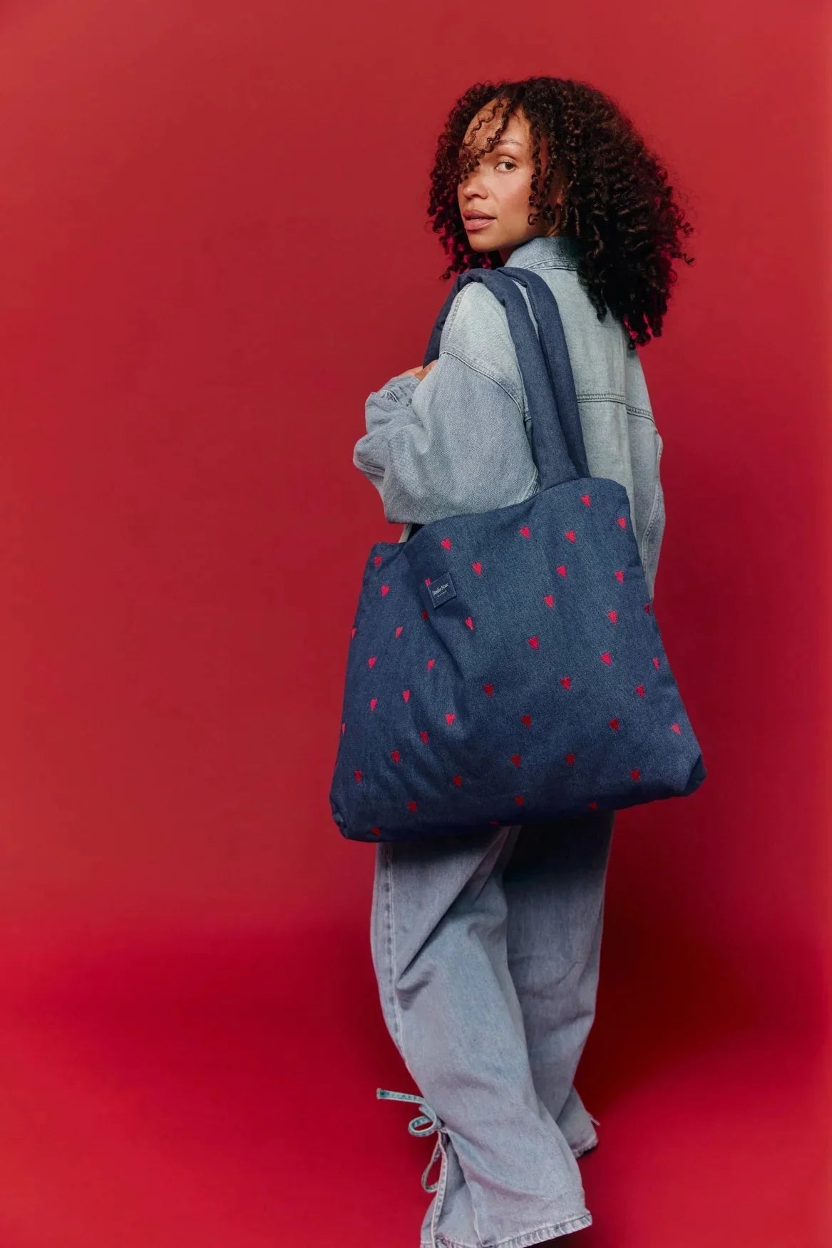 Taška Mom Bag STUDIO NOOS Dark Blue Red Hearts Denim | Lavly.cz