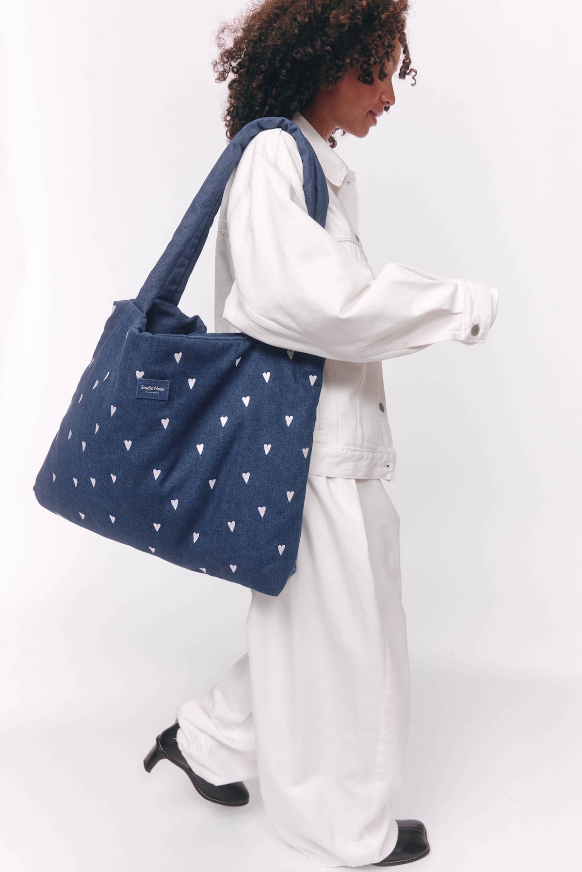 Taška Mom Bag STUDIO NOOS Dark Blue White Hearts Denim | Lavly.cz
