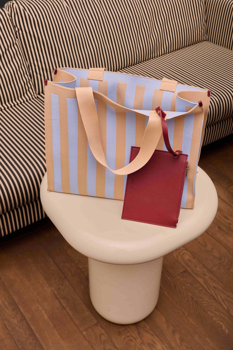 Taška Shopper THE STICKY SIS CLUB Knitted Stripes Marzipan + Sky | Lavly.cz