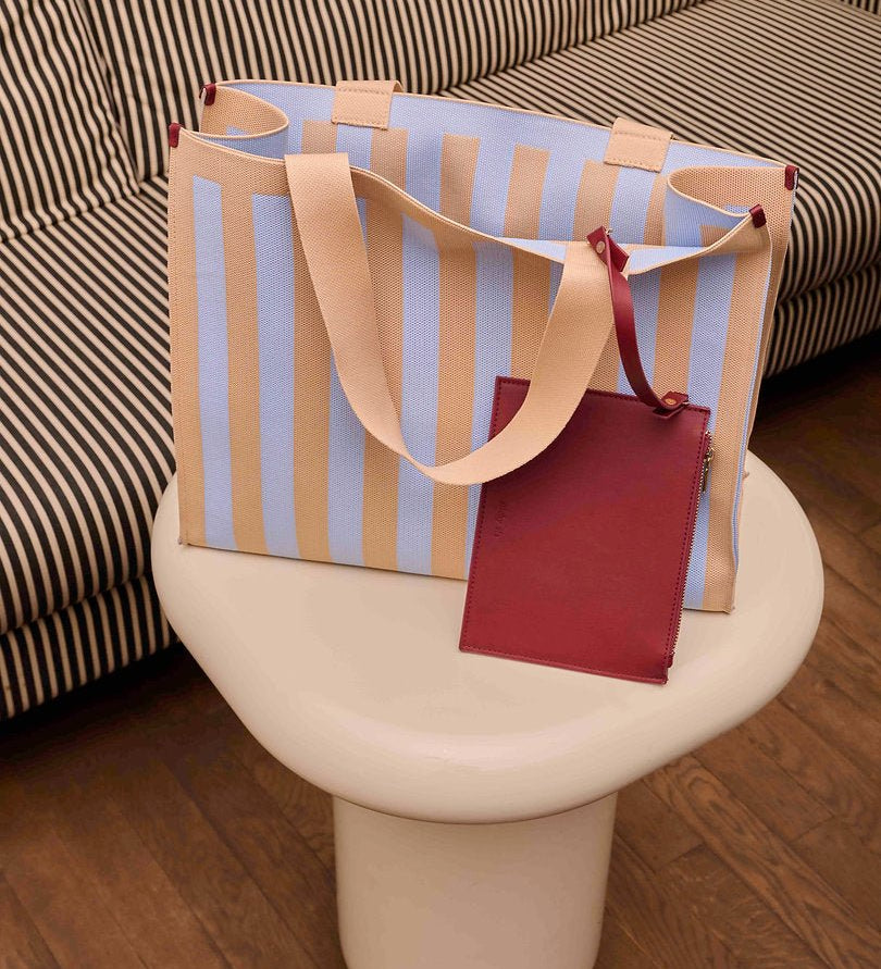 Taška Shopper THE STICKY SIS CLUB Knitted Stripes Marzipan + Sky | Lavly.cz