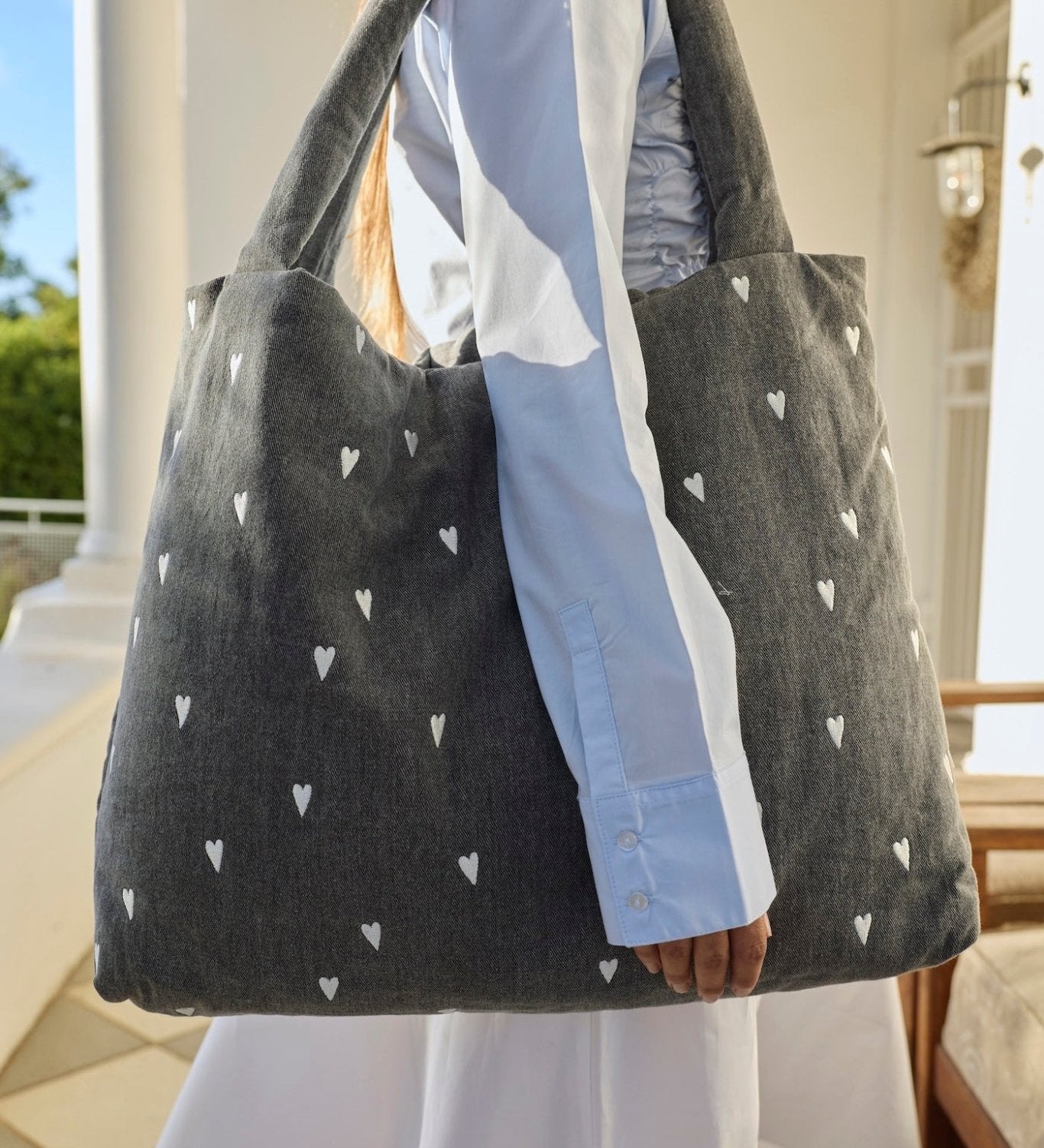 Taška STUDIO NOOS Grey Denim Hearts | Lavly.cz