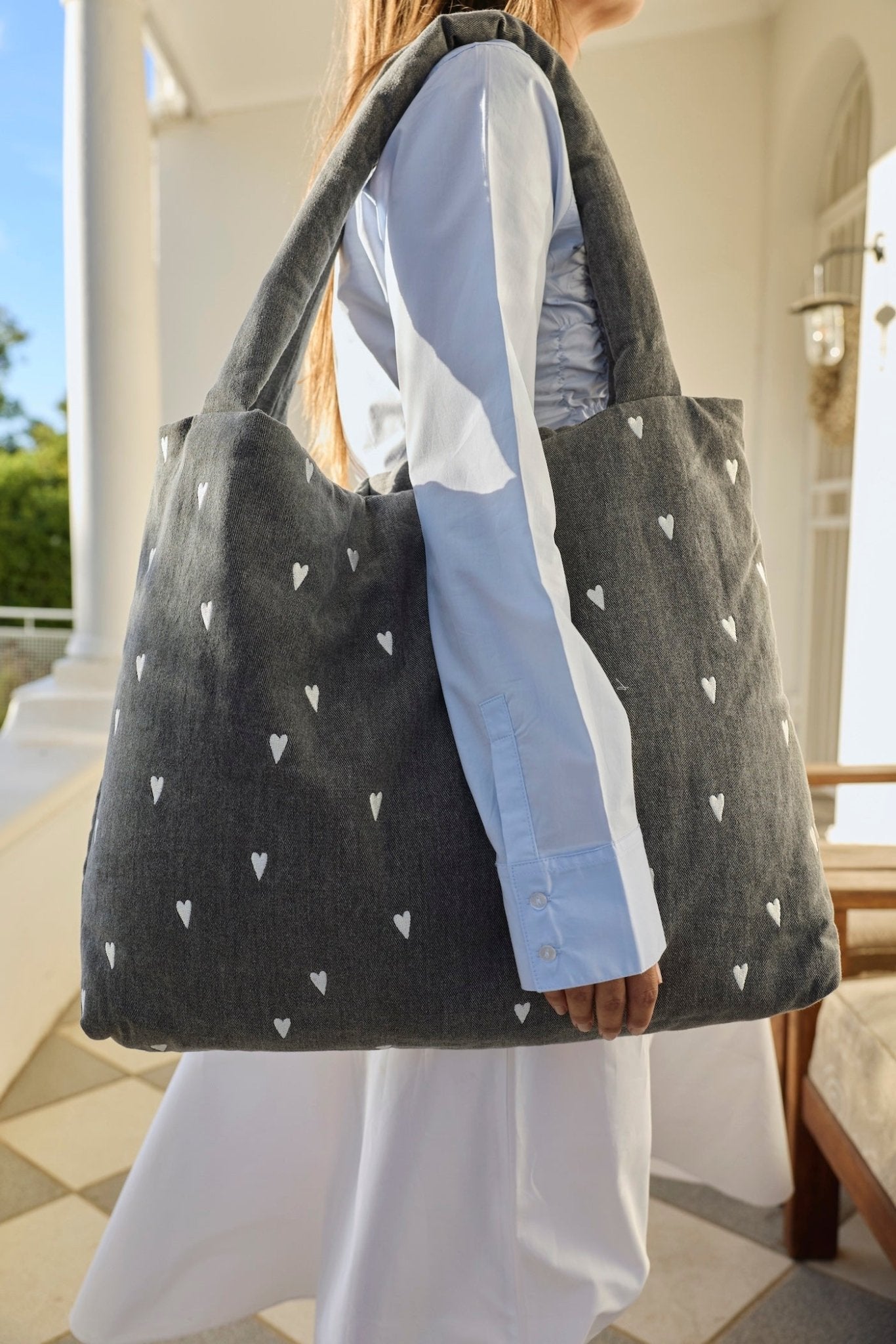 Taška STUDIO NOOS Grey Denim Hearts | Lavly.cz