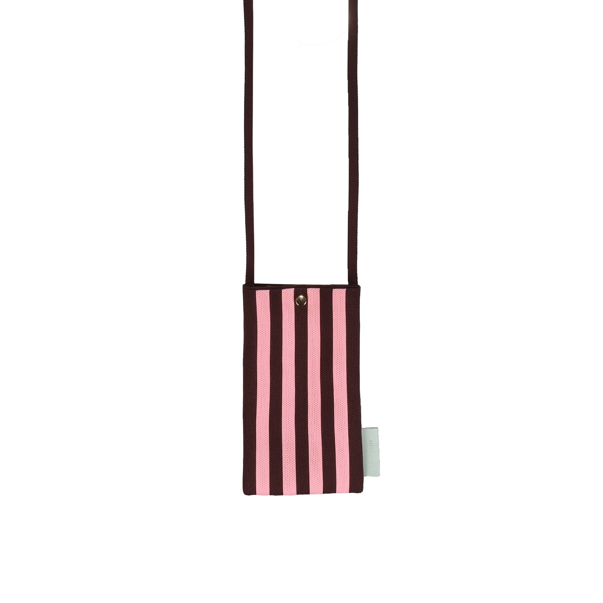 Taštička na mobil THE STICKY SIS CLUB Knitted Stripes Chocolate + Bubblegum | Lavly.cz