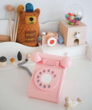 Drevený retro-telefón - Ružový